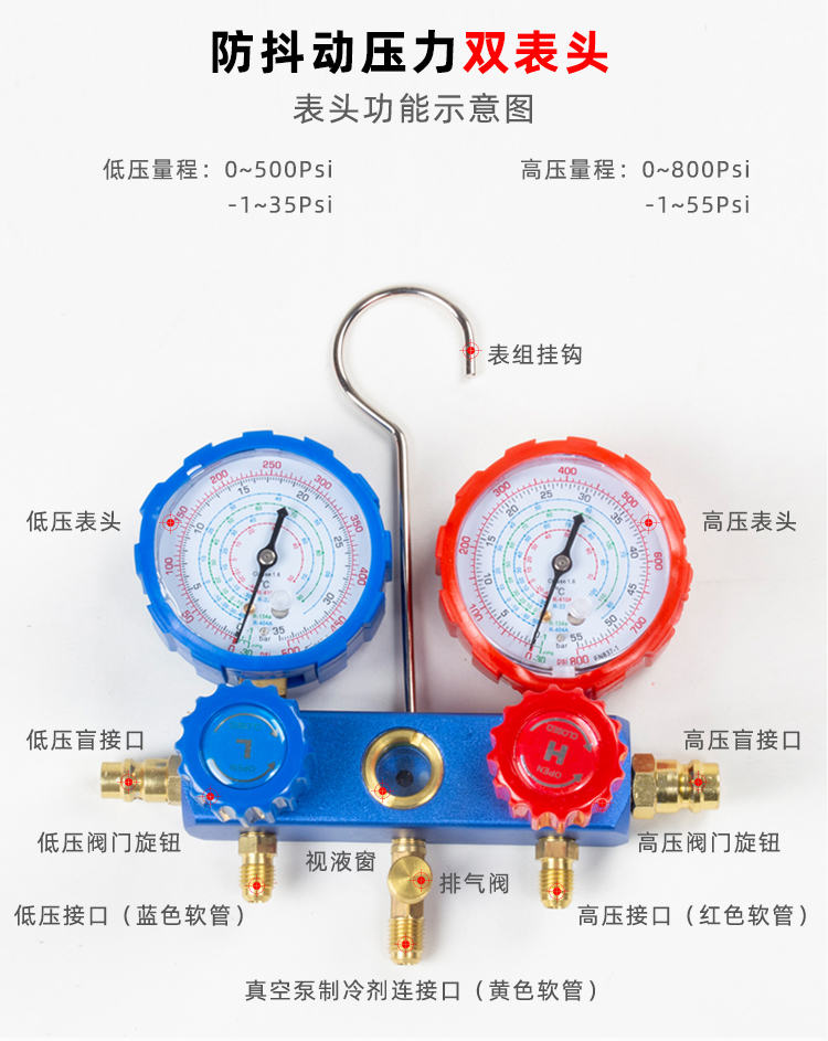 空調套裝空調雙表家用工具壓力錶加氟冷媒加氟表汽車硅油表不可調開瓶