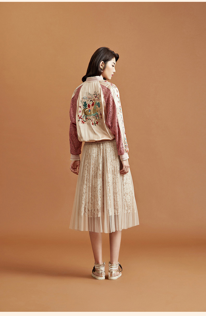 渔牌服饰外套女2021年新款女装真丝缎面桑蚕丝短款夹克女灰粉16080as