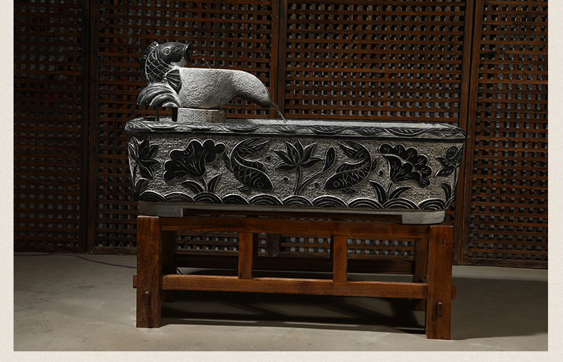 聚杨 青石鱼缸长方形石槽石雕水槽荷花水缸石缸养鱼石头池客厅流水