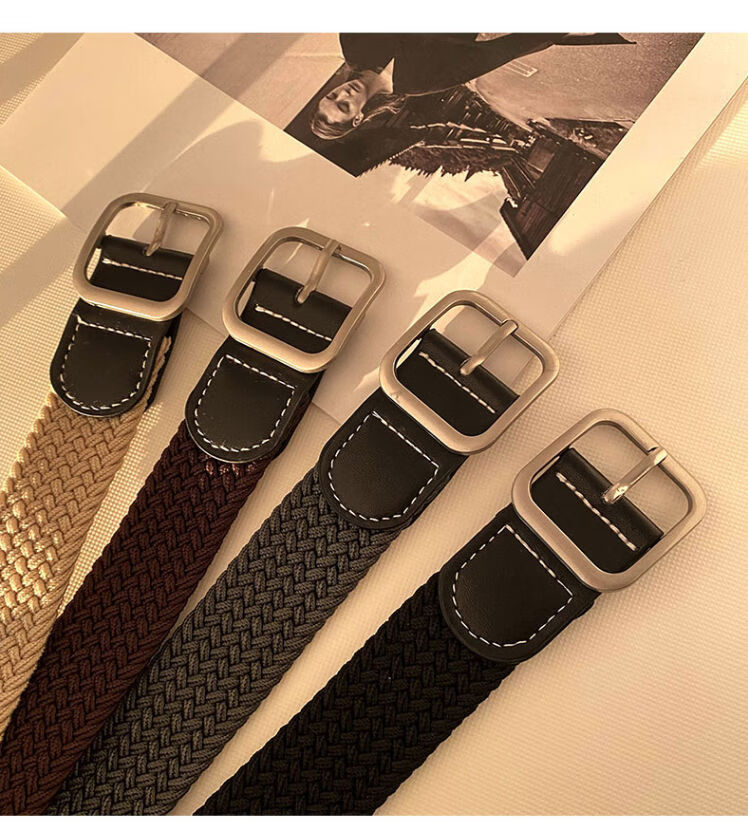 布皮带女士细条帆布腰带男女无孔方扣皮带韩版潮流时尚个性编织单圈免