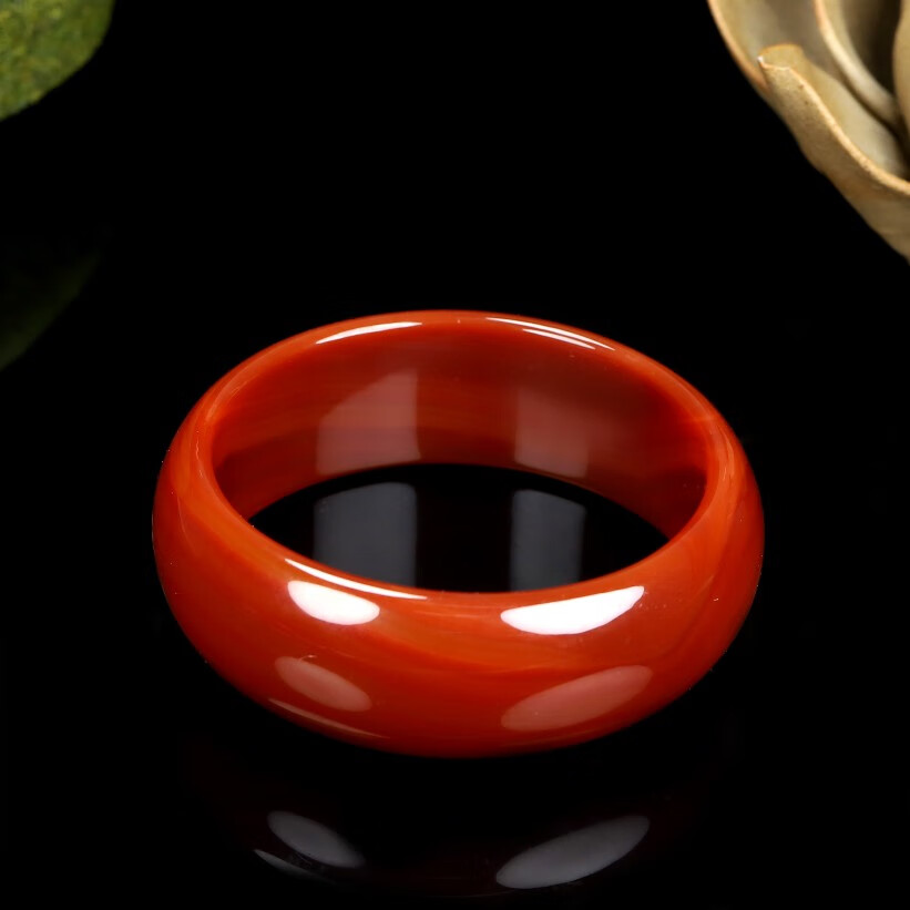 红玛瑙手镯女加宽加厚南红色玉石手镯精品玉镯子玉手镯 65-66中宽