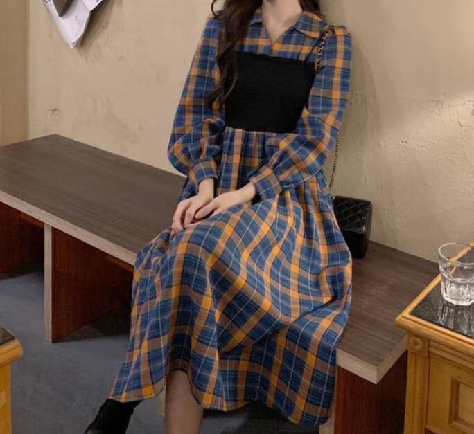 简搭千屿轻奢原创品牌女装2022春秋款法式港风格子设计感收腰显瘦长款