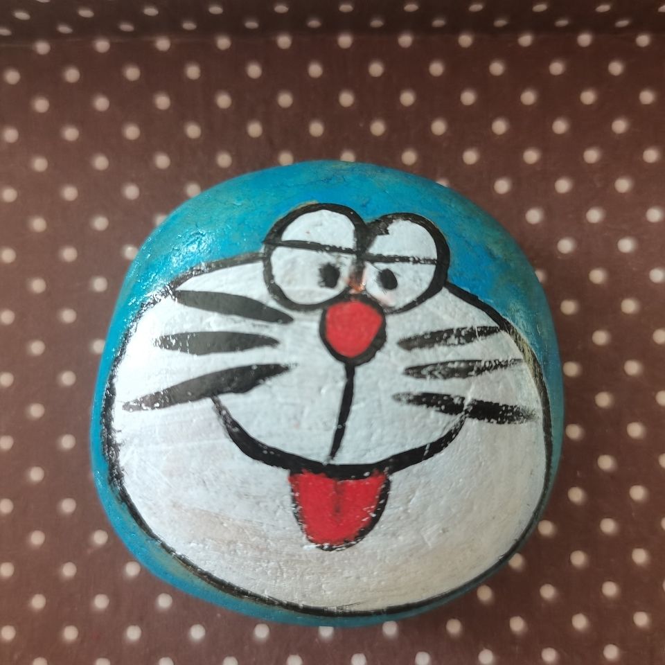 石头画成品叮当猫彩绘手绘石头工艺摆件节日山水 a4猫【图片 价格