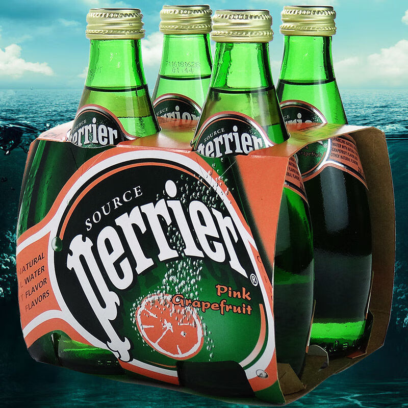 年货节法国perrier巴黎水含气330ml玻璃瓶气泡苏打水饮料四味混拼330