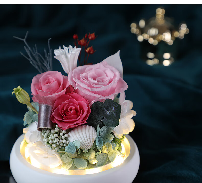 永生花礼盒玻璃罩玫瑰干花束七夕情人节礼物送女友闺蜜生日礼品遇见爱