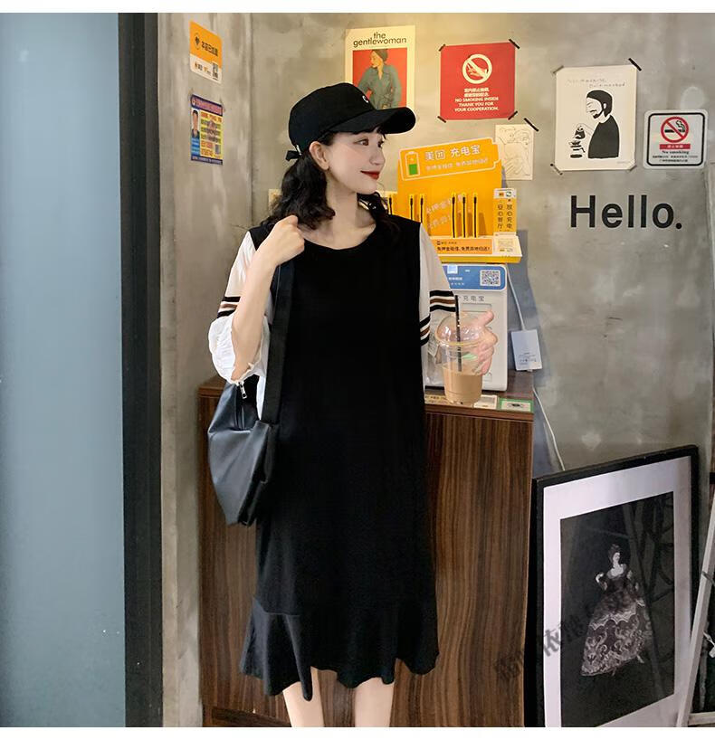 妃儿红大码女装五季店铺七彩霓裳尘伊连衣裙子 黑色 4xl【建议160-180