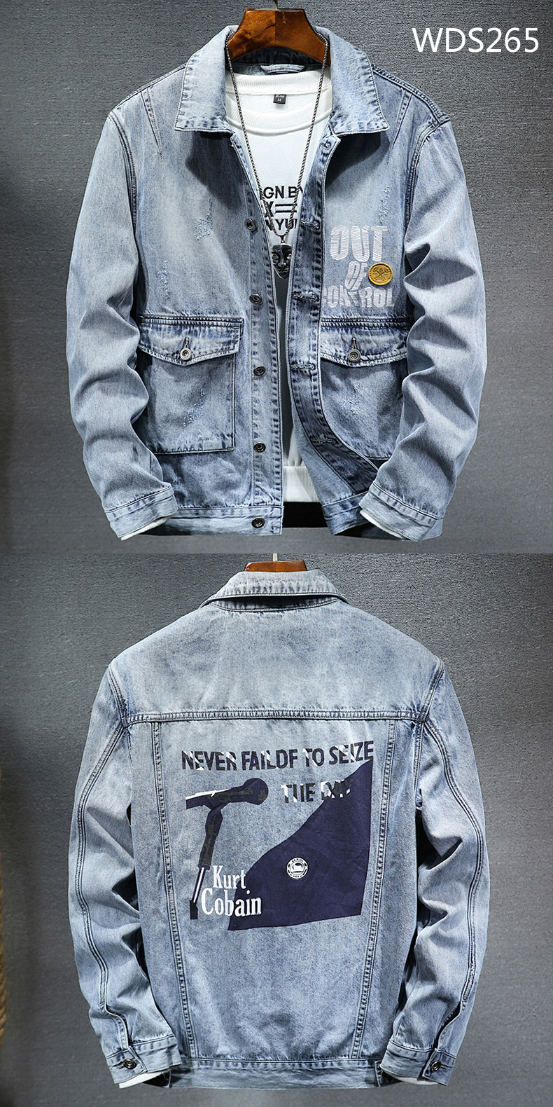 65潮牌boy春季浅色印花牛仔外套男潮牌宽松欧美街头夹克卡通褂子