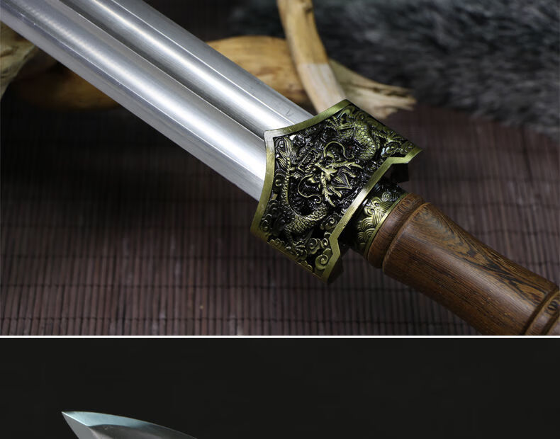 龙泉刀匠宝剑高锰钢汉剑长剑硬剑一体武术防身真刀剑冷冰器未开刃款式