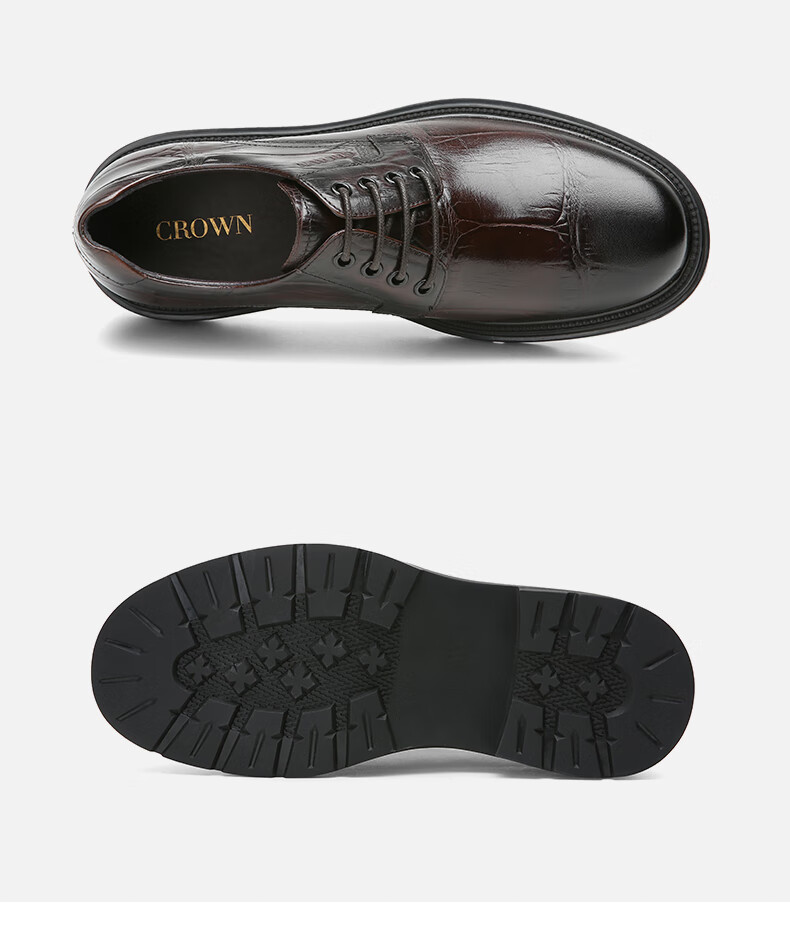 crown皇冠男士休闲皮鞋秋季商务正装男鞋耐磨新郎婚礼宴会德比鞋黑色