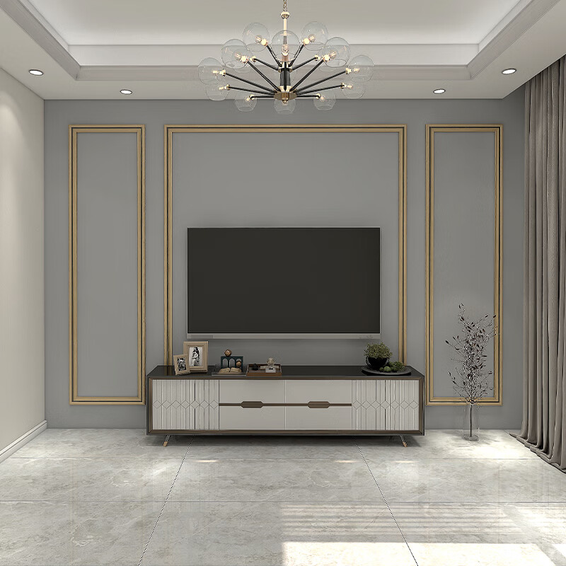 跨联kualian钛金条实木线条装饰电视墙金属边框造型客厅背景墙烤漆木