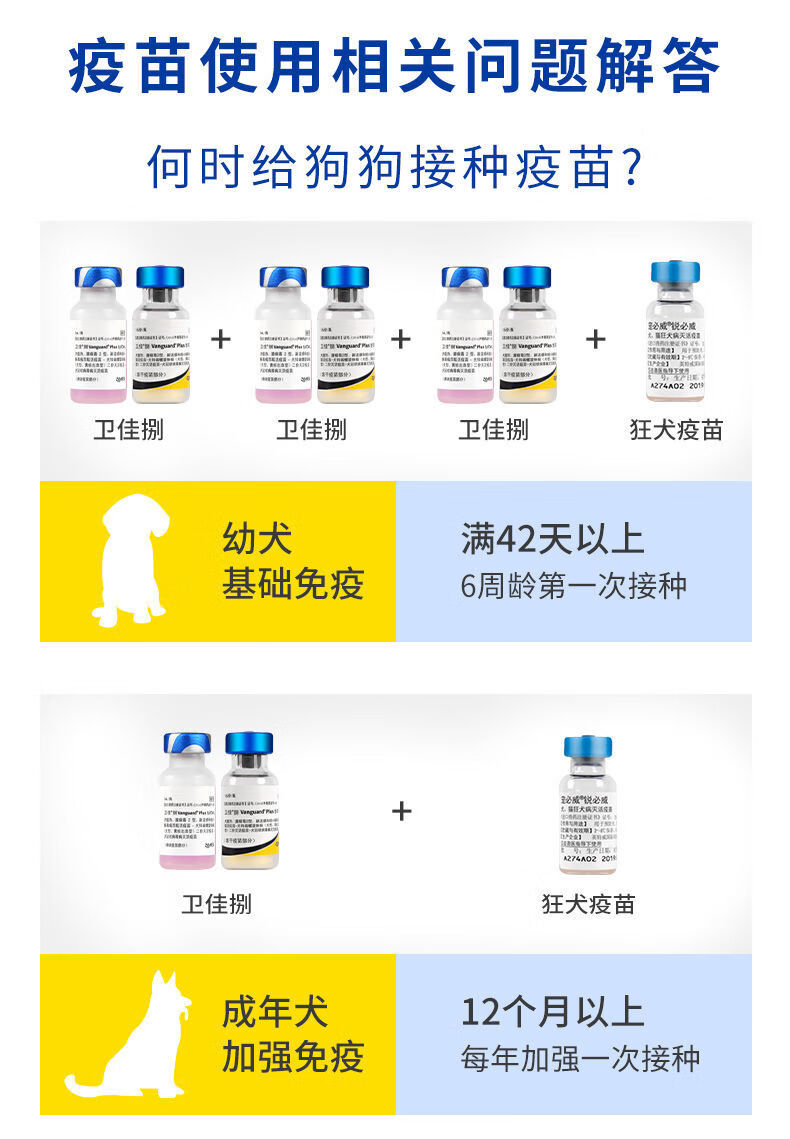 美国辉瑞卫佳五小狗疫苗进口卫佳8泰迪狗狗成幼犬四联狂犬针 英特威