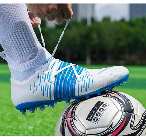 高帮足球鞋男mg短钉人造草地学生tf碎钉防滑透气比赛训练鞋女 黑色mg