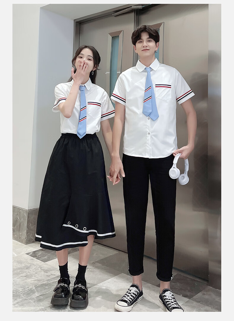 诺嫚娣轲合唱团服装毕业照大合唱班服短袖衬衫初中学生校服表演礼服大