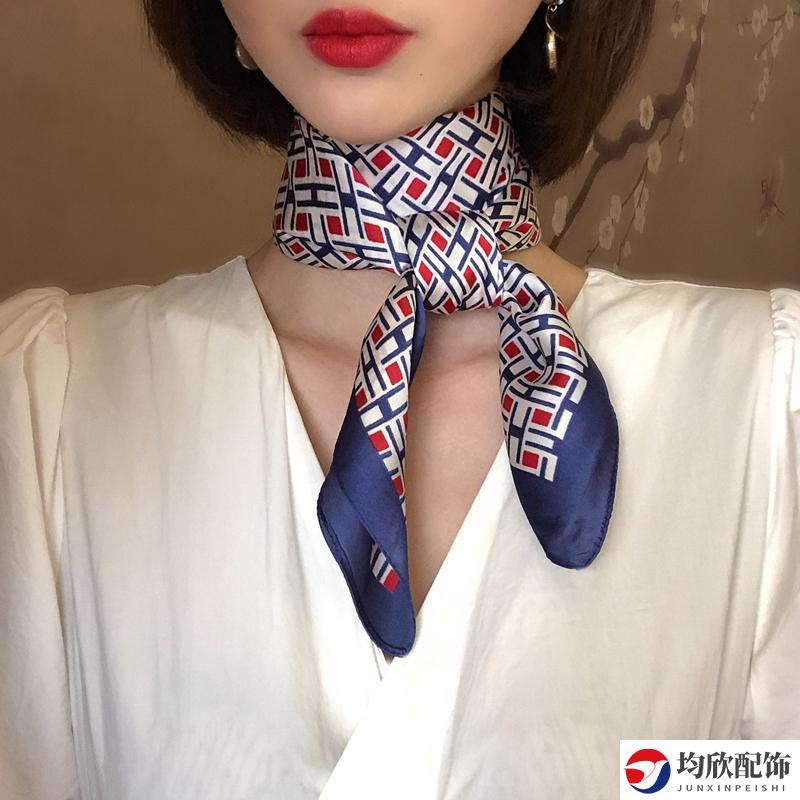 薄款韩版时尚百搭洋气文艺职业空姐领巾小方巾女纱巾绿红绿短条卡其色