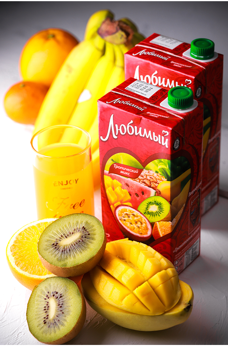 俄罗斯进口食品柳缤梅果汁蜜桃香蕉梨菠萝百香果混合口味风味饮料混合