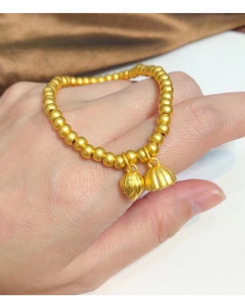 老凤凰520礼物黄金莲蓬手链女999足金古法传承小金珠手串两世欢莲花