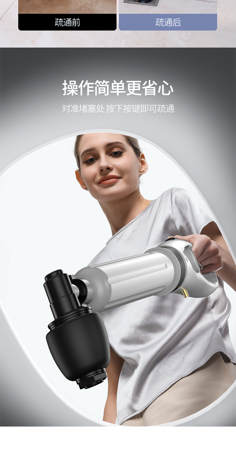 器捅马桶吸蹲便疏通气压式厕所地漏堵塞高压一炮通手动款高效高疏通率