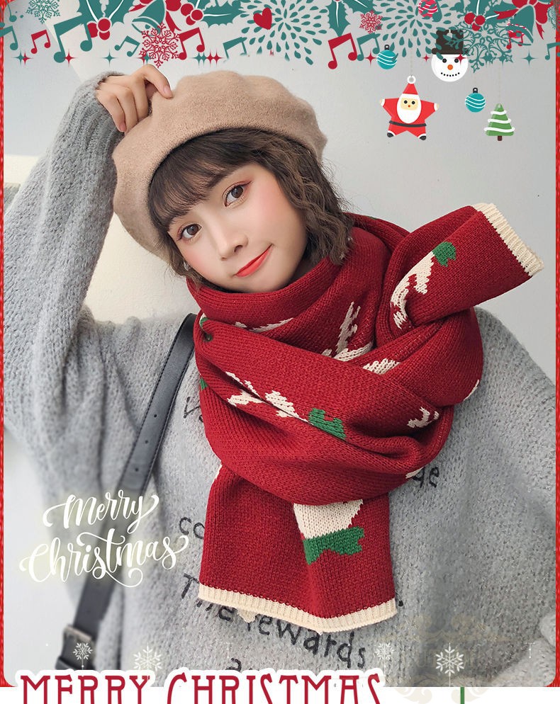 cutup品牌圣诞节礼物新年围巾女冬季韩版百搭可爱小鹿送女友礼物麋鹿