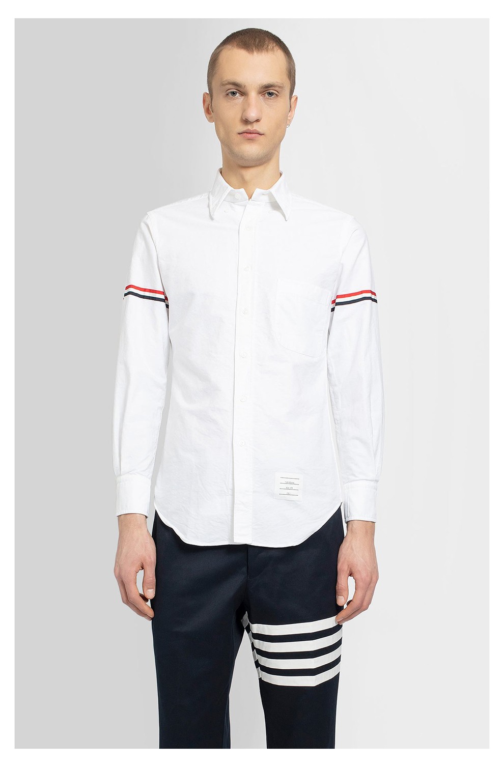 thombrowne汤姆布朗男女通用棉质牛津布条纹拼饰长袖衬衫白色l3