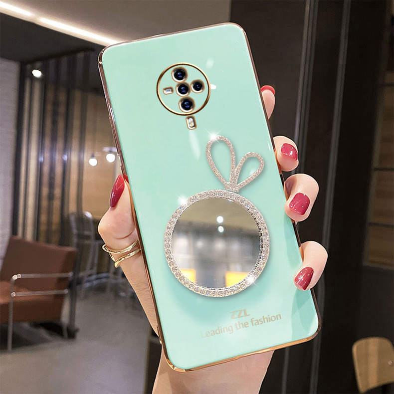 迅卡凡 兔耳朵带镜子vivos6手机壳情侣vivos6超薄全包镜头v1962ba奢华