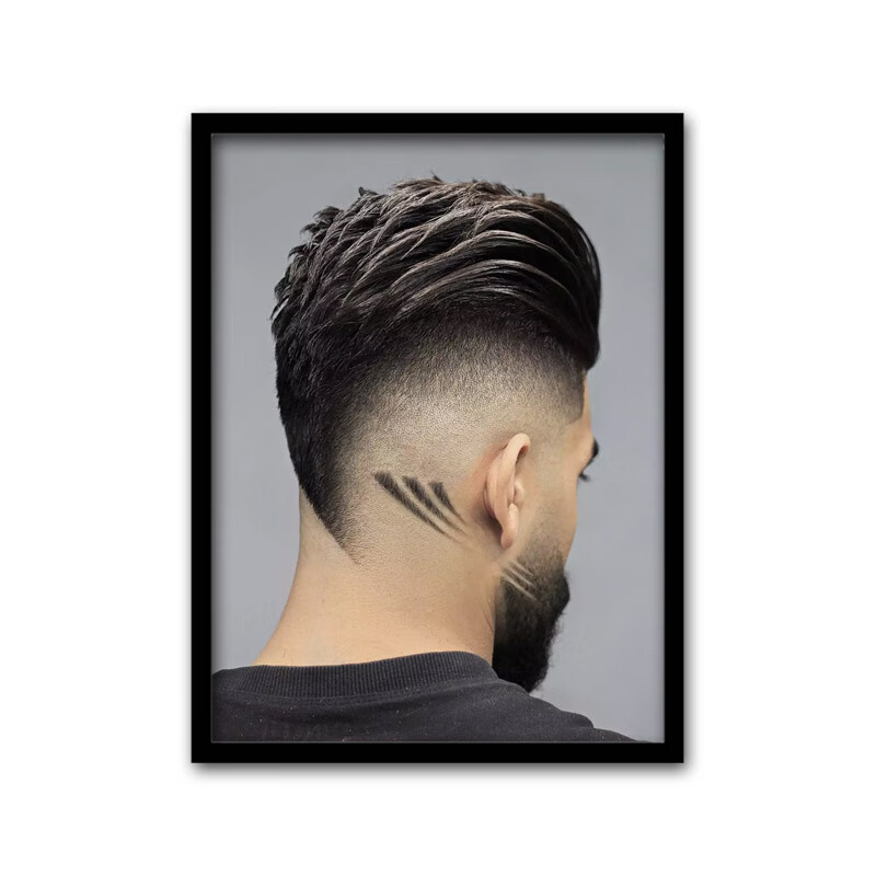 uhfw复古男士油头发型图片理发店发廊手艺人壁画美发店墙面挂画1610寸