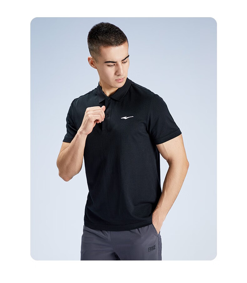 鸿星尔克运动t恤官方旗舰新款纯色polo衫简约透气舒适男士翻领短袖t恤