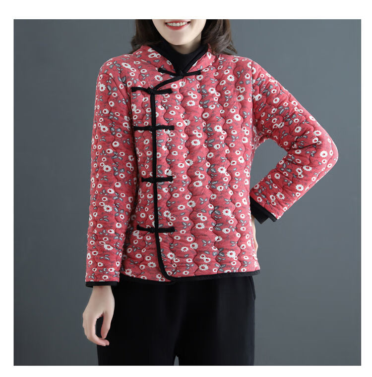 duckkids中老年女式秋冬花棉袄新款复古风小棉衣妈妈装名族风盘扣唐装