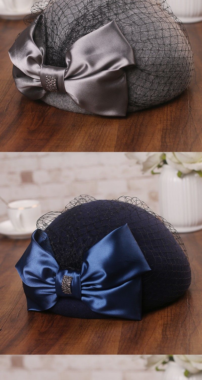 网纱蓓蕾帽女秋冬秋冬网纱蓓蕾帽子英伦复古画家帽仿羊毛呢优雅网纱