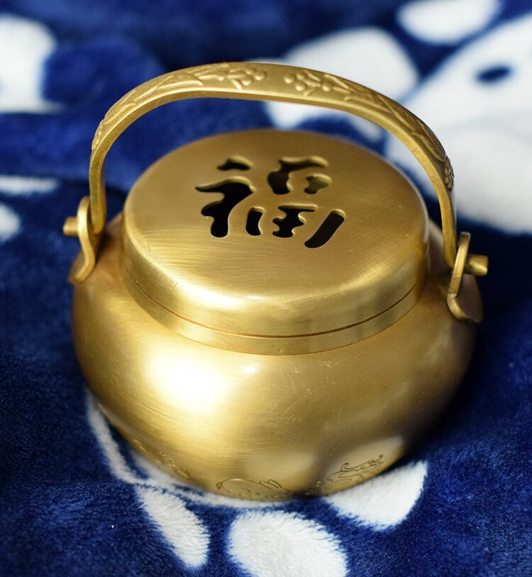 孔雀怀炉 铜手炉黄铜铸造仿古做旧中式暖手炉怀炉冬季暖手碳布套炉