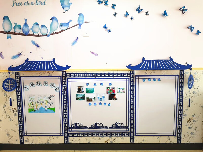 幼儿园教室文化墙贴纸中国风主题墙边框装饰环创材料花边黑板墙贴红色