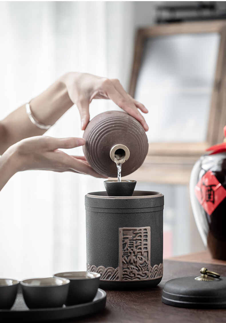 烫酒壶家用黄酒锡壶套装烫酒壶家用酒具套装老中式年年有鱼温酒器家用