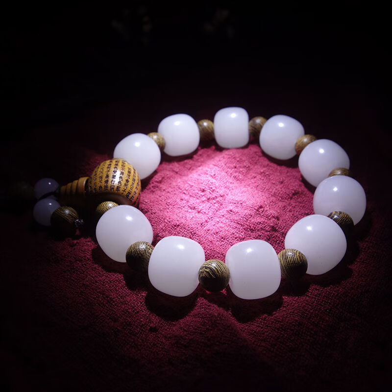 珍韵缘新疆老型珠玉手链白色单圈手串民族风男女时尚