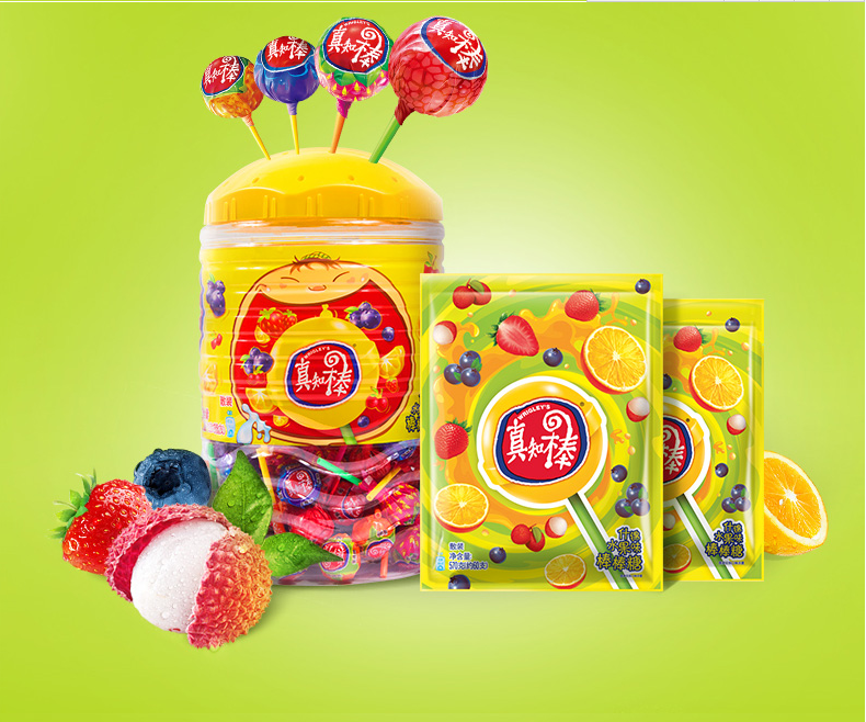 真知棒棒棒糖混合果味棒棒糖荔枝蓝莓香橙草莓怀旧零食混合口味10支