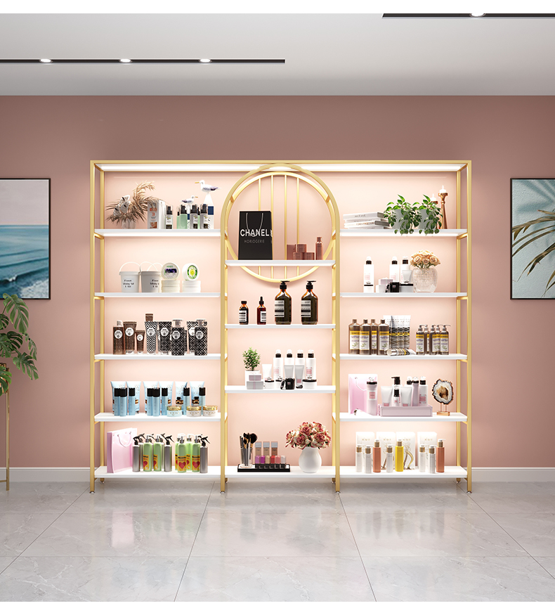 杉朴 美容院产品展示柜化妆品店理发美甲美妆护肤品陈列储物落地货架