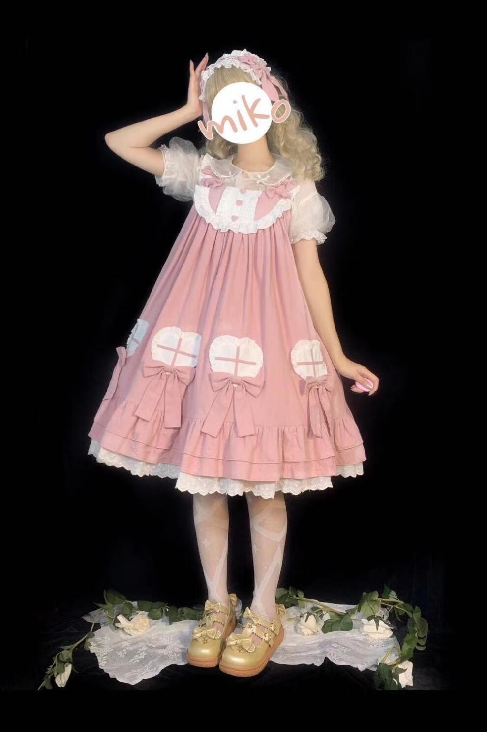唤伊洛丽塔裙子全套可爱鬼lolita连衣裙jsk吊带裙纯色甜美洋装粉色