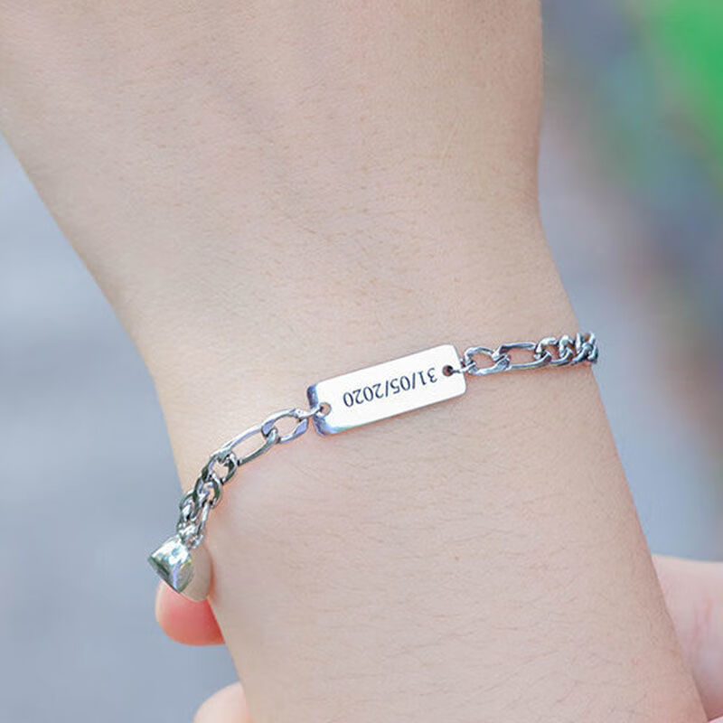 奢菲洛刻字银情侣手链ins小众设计感一对学生节日送女友纪念礼物爱心