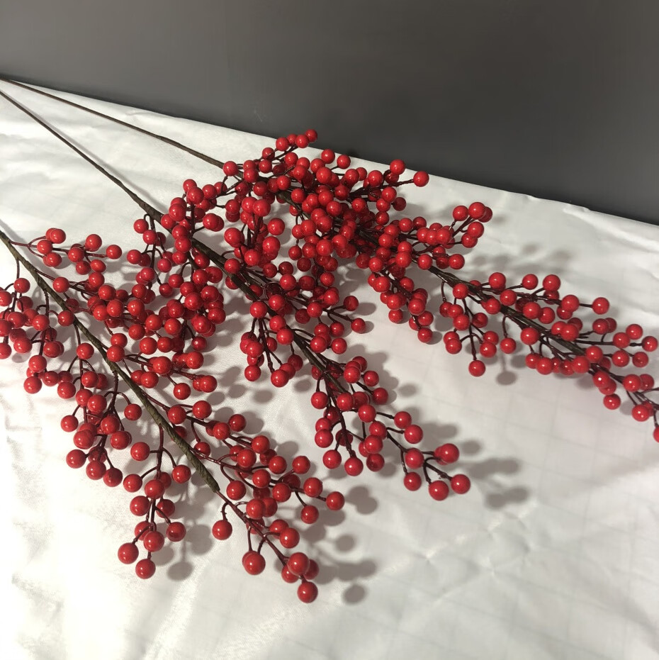 苏茂婚庆红果树枝单支圣诞果吉祥果泡沫果发财果仿真果粒插花配材21叉