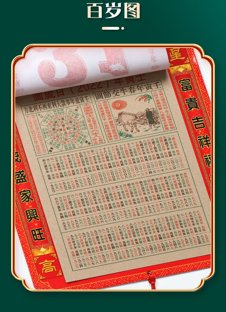 2022年挂版老黄历老皇历择吉鼠年手撕万年历宜忌黄道吉日1天1张 sywh