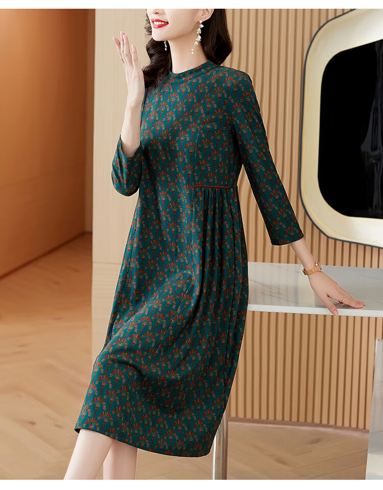 行连衣裙中年贵夫人高端气质连衣裙长袖秋冬新款女2022年中年洋气裙子