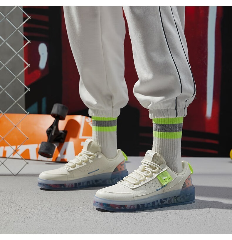 安踏男鞋板鞋2022秋季新款stash联名款时尚小白鞋运动男鞋 象牙白