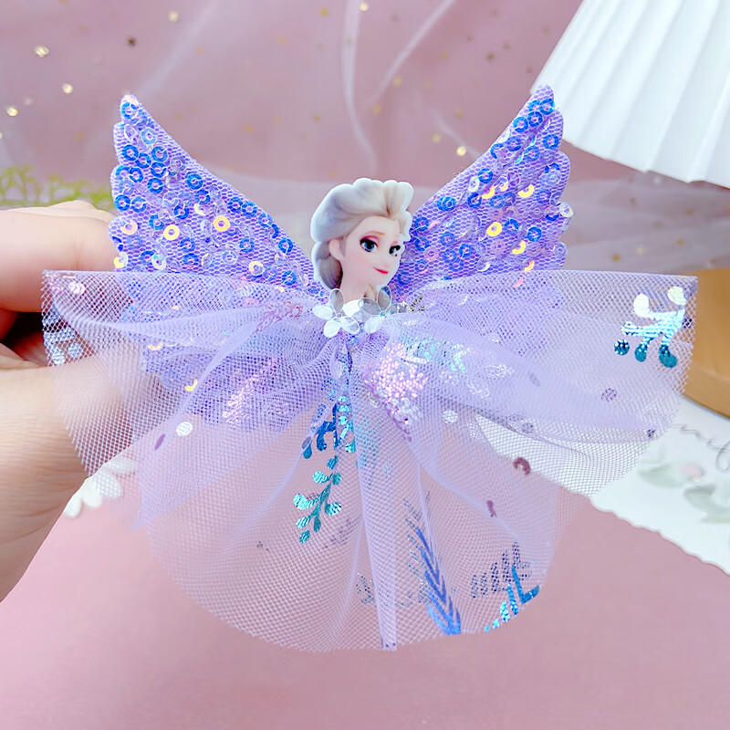 迪士尼儿童发夹冰雪奇缘艾莎公主发饰可爱蝴蝶结发卡女宝宝边夹头饰