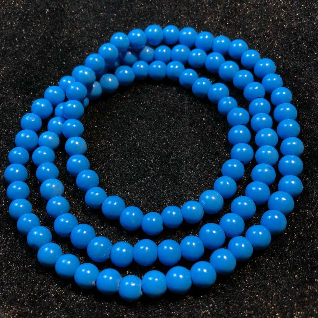 淑塔可可 天然绿松石手串108颗佛珠单圈原矿高瓷蓝老型圆珠松石古风