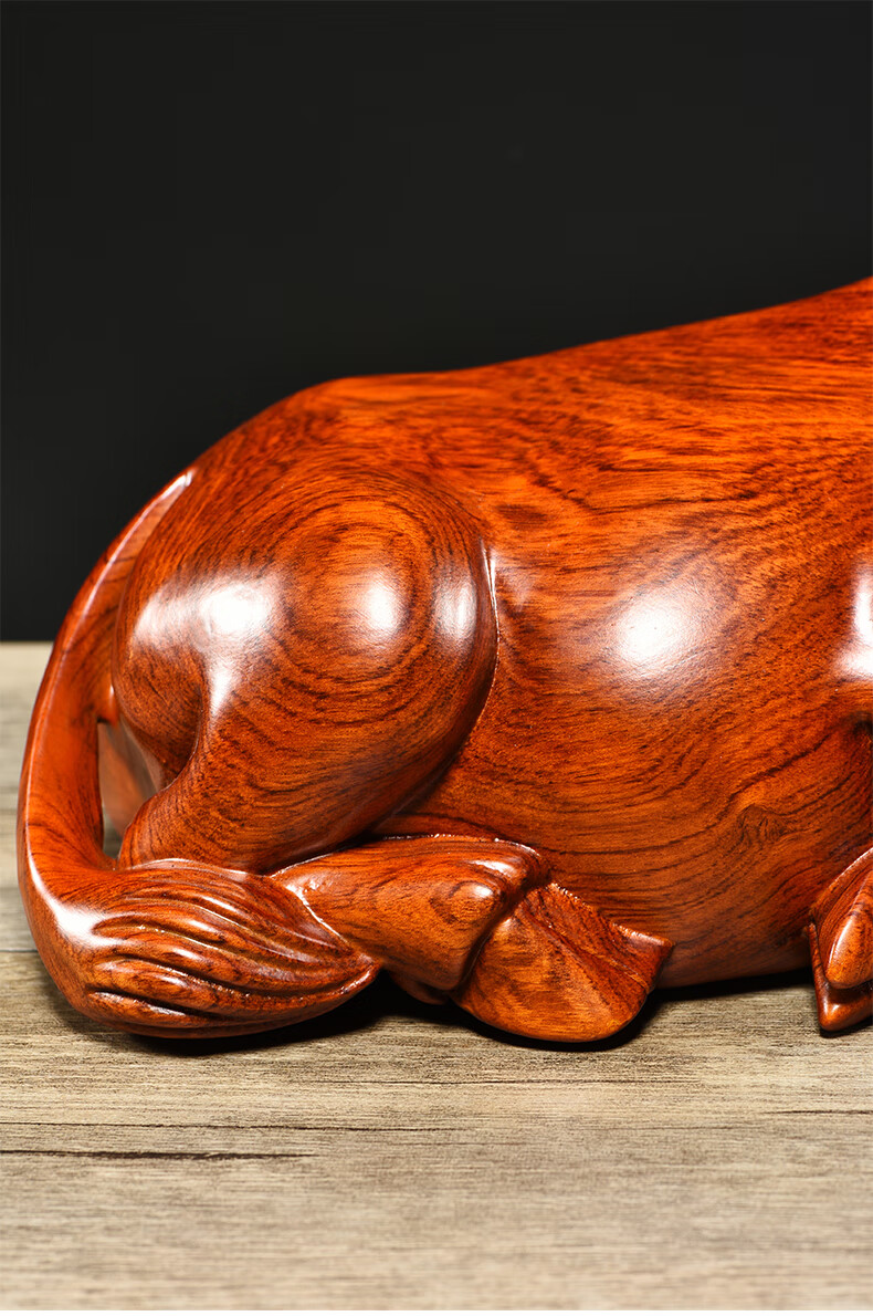 福渊阁花梨木雕水牛摆件木制十二生肖卧牛家居电视柜装饰红木工艺品