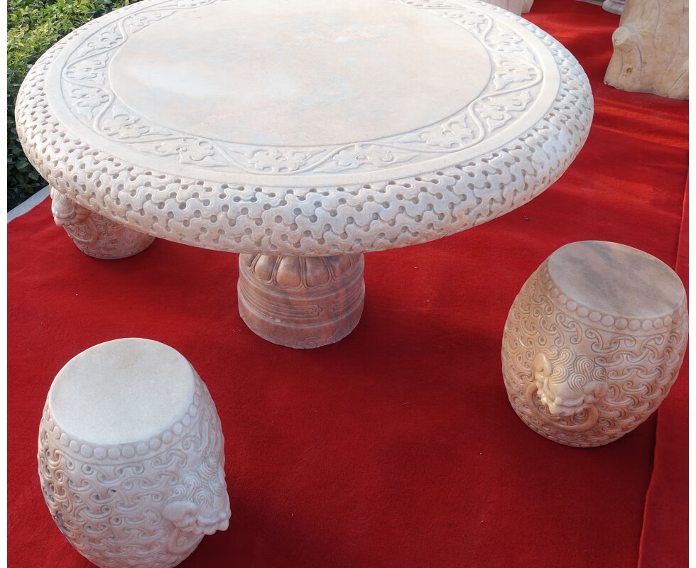 公园象棋桌 石头桌户外庭院装饰天然石桌石凳花园中式室外园桌椅棋盘