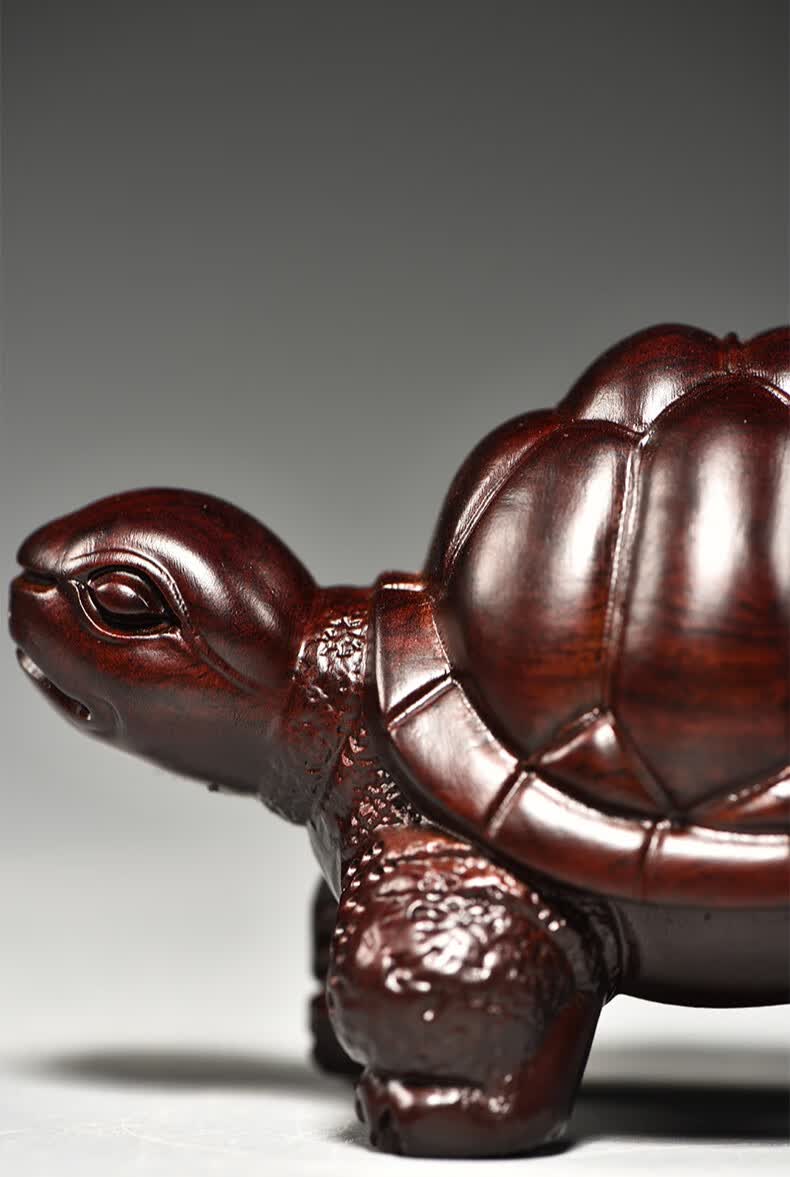 仙莱阁 木雕 手工雕刻乌龟摆件实木质富贵甲天下红木长寿龟家居客厅