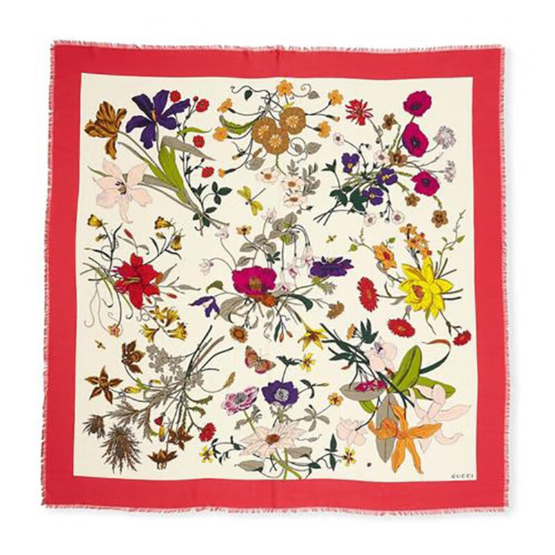 gucci/古驰 羊毛 桑蚕丝花卉大披肩 bq礼物 花色 140*140【图片 价格