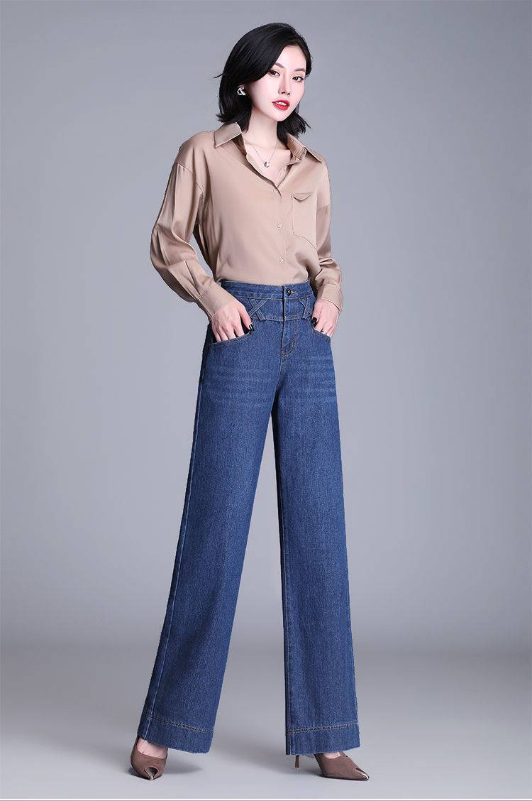 阔腿牛仔裤女春秋新款宽松直筒高腰垂感休闲长裤中年女裤21年春秋季