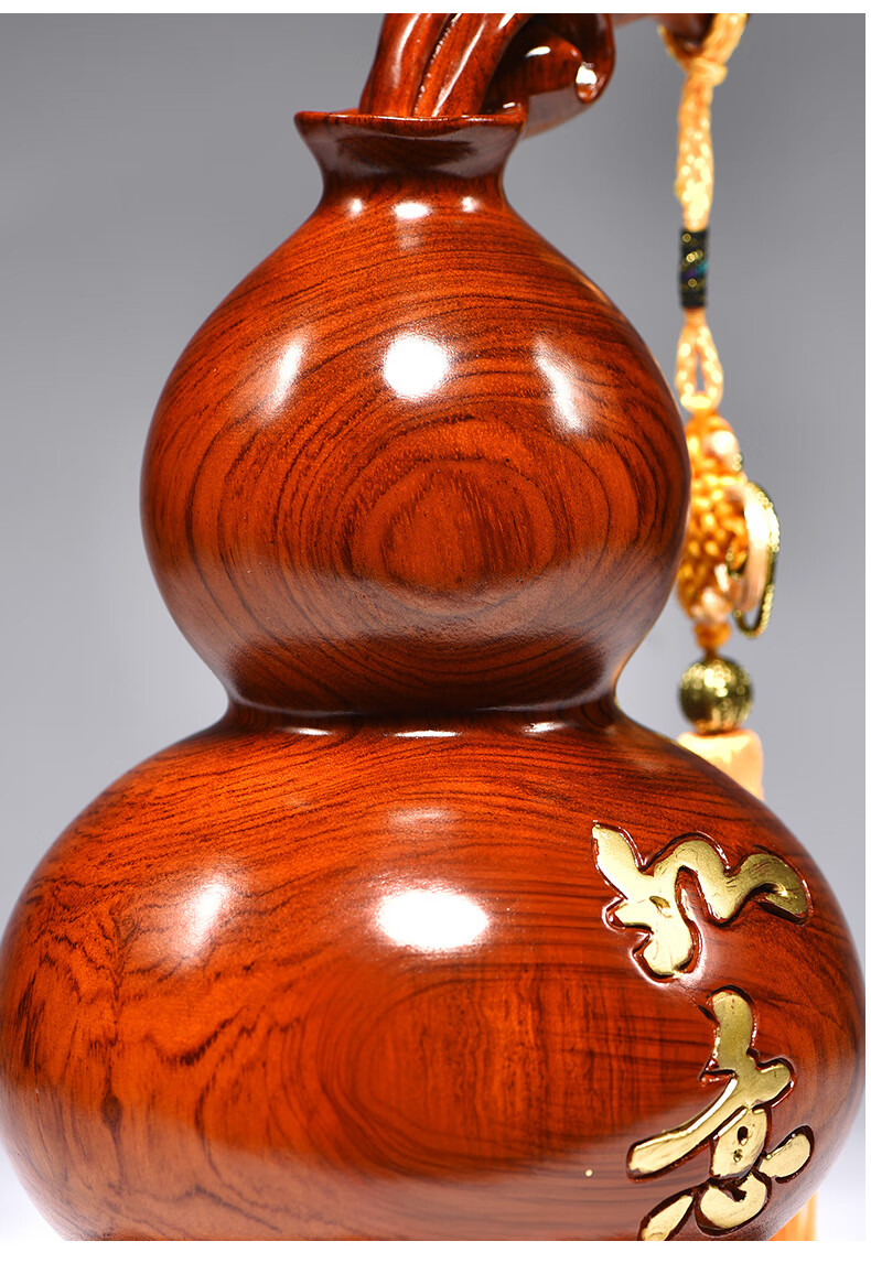 刻木东方 花梨木雕葫芦摆件 实木雕刻如意福禄葫芦工艺品 家居茶室