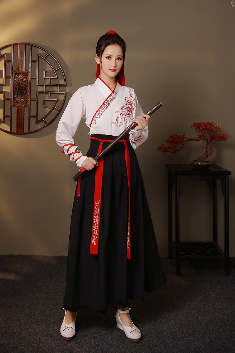 武侠风汉服女黑色霸气古风学生帅气风侠客古装情侣套装春夏秋 双肩鹤