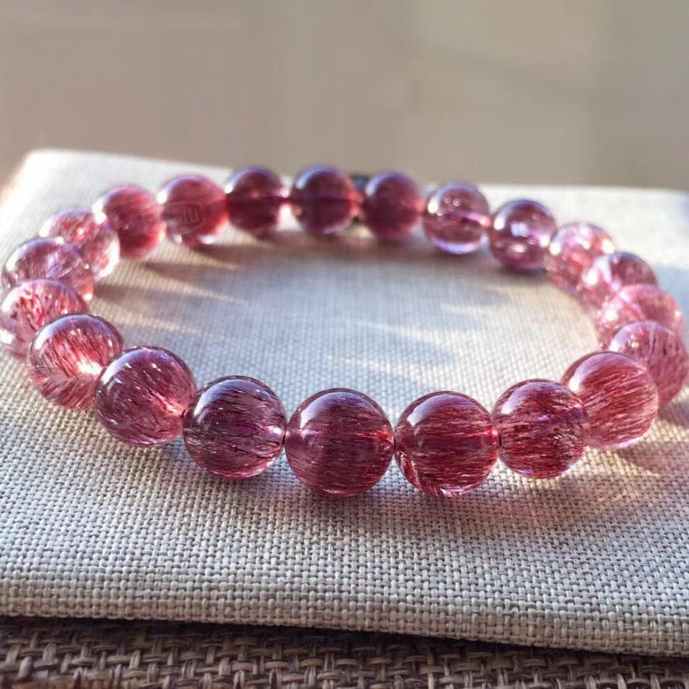 大灿紫红发晶单圈手串88m礼品发丝浓顺水晶手链男女款送朋友天然超七